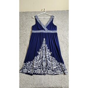 Apt 9 Blue/White Paisley Medallion Sleeveless Empire Waist Maxi Dress Size Large